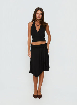 Arabele Halter Wrap Top Black