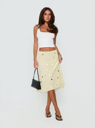 Kessiah Sequin Midi Skirt Yellow