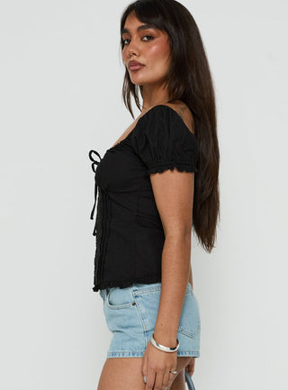Fabiella Puff Sleeve Blouse Top Black