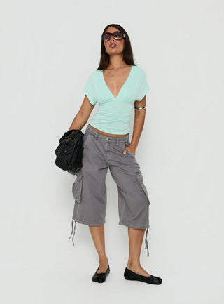 Mattey Cinched V Neck Top Turquoise