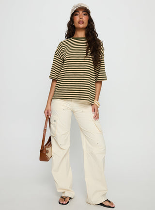 Settle Down Short Sleeve Top Green  Cream Stripe