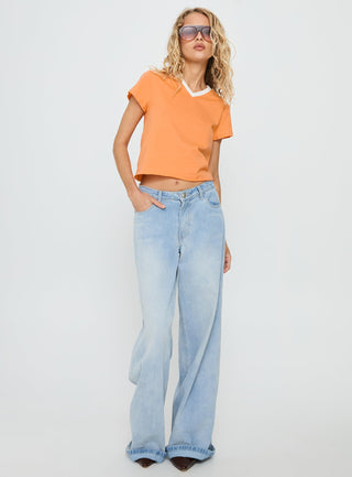 That Way V Neck Top Orange  White