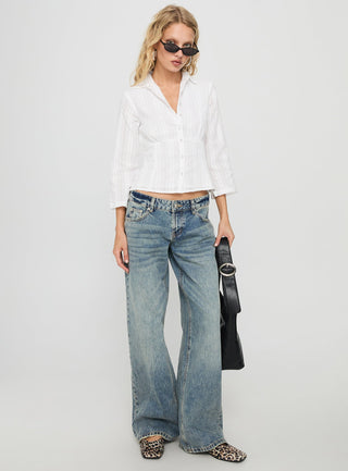 Taelynn 34 Sleeve Button Up Shirt White