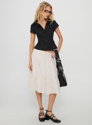 Cascades Low Rise Midi Skirt Beige  White Stripe