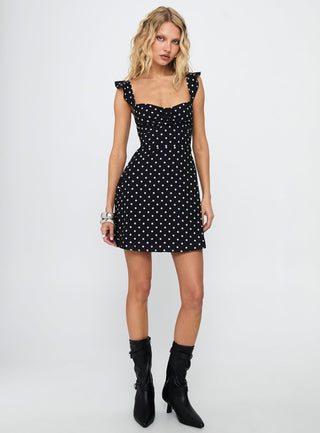 Landon Mini Dress Black  Polka Dot