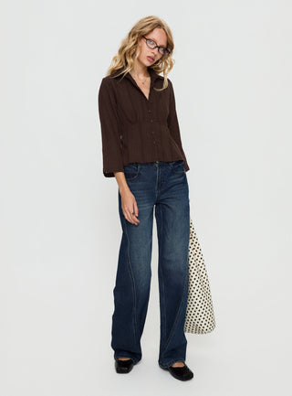 Taelynn 34 Sleeve Button Up Shirt Chocolate