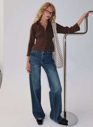 Taelynn 34 Sleeve Button Up Shirt Chocolate