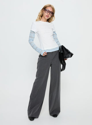 Caisey Layered Long Sleeve Top White  Blue Stripe