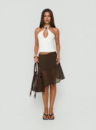 Eliodora Layered Sheer Midi Skirt Brown