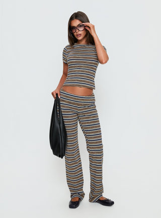 Manolo Short Sleeve Top Brown  Grey Stripe