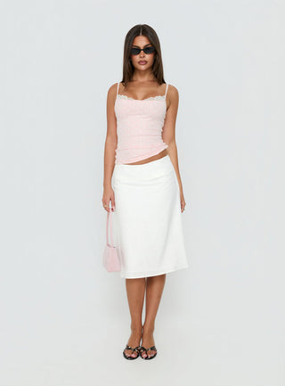 Such Delight Linen Midi Skirt White