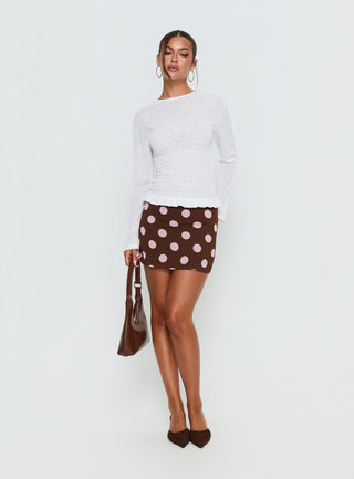Adelaida Mini Skirt Brown  Pink Polka