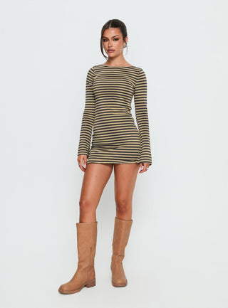 Bryanna Long Sleeve Mini Dress Yellow  Navy