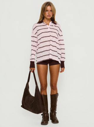 Aleka Rugby Long Sleeve Jersey Pink  Brown Stripe