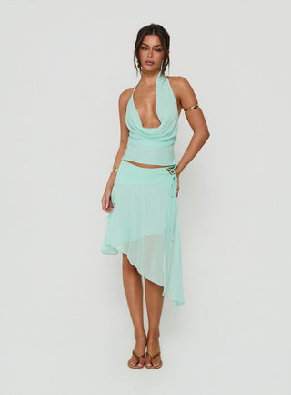 Evaleine Chiffon Cowl Neck Top Blue