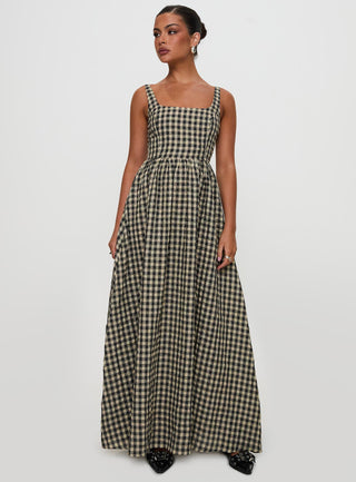 Cartmel Check Maxi Dress Black  Cream