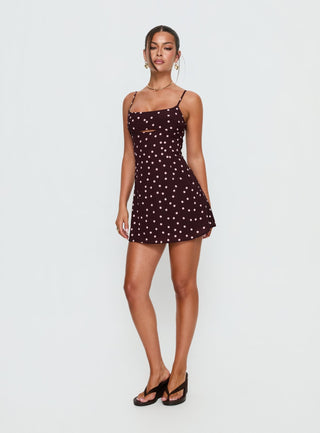 Powell Mini Dress Burgundy  Pink Polka Dot