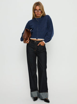 Amandi Zip Through Knit Jumper Navy  Cream