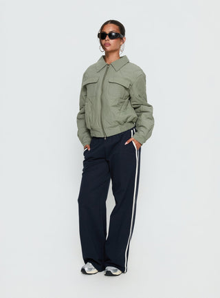 Denvar Quilted Bomber Jacket Green