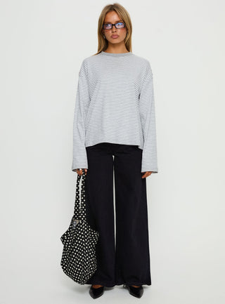 Settle Down Long Sleeve Top Grey  White Stripe
