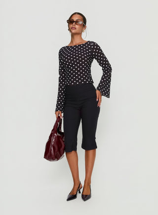 Lady Lady Long Sleeve Backless Top Black  White Polka