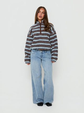 Quinee Polar Fleece Sweatshirt Brown / Blue Multi