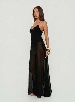Avra Sheer Bodysuit Maxi Dress Black