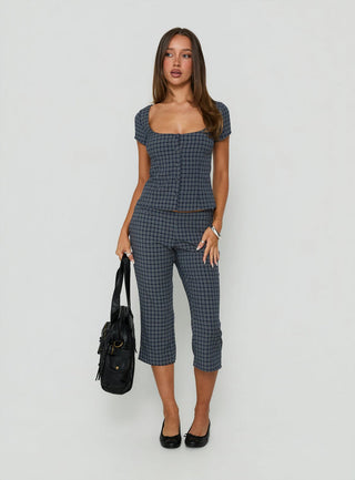 Mayvie Capri Pants Navy Check