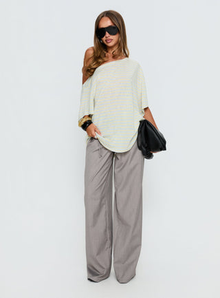 Winny Off Shoulder Tee Grey Marle  Lemon Stripe