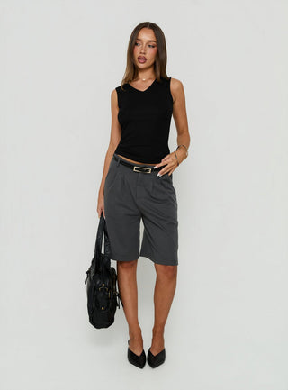 Charlea Fleece Tailored Longline Short Charcoal