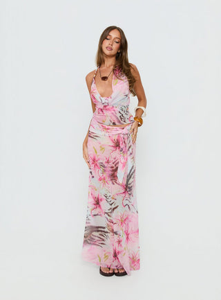 Karzi Chiffon Maxi Skirt Pink Floral