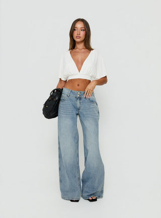 Ramos Low Rise Double Button Wide Leg Jeans Light Vintage Blue