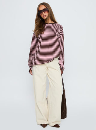 Settle Down Long Sleeve Top Pink  Brown Stripe