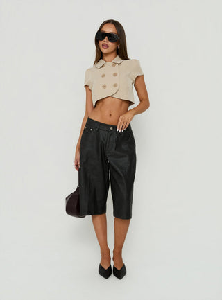 Spectator Faux Leather Longline Shorts Black