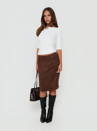 Shades Of Love Faux Suede Midi Skirt Chocolate