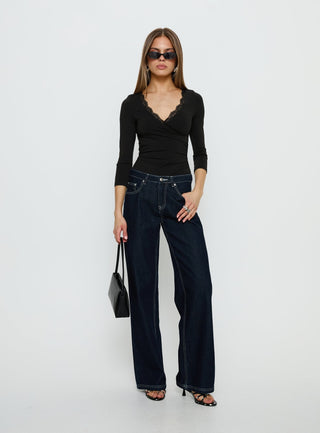 Lyselle Wrap Detail 34 Sleeve Bodysuit Black