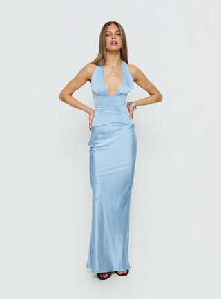 In A Trance Halter Corset Maxi Dress Blue