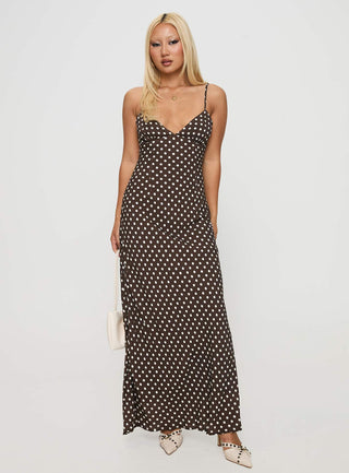 Jorjana Maxi Dress Brown  White Polka Dot