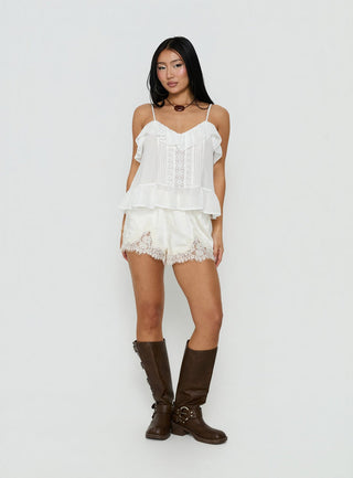 Somnielle Frill Lace Detail Top White