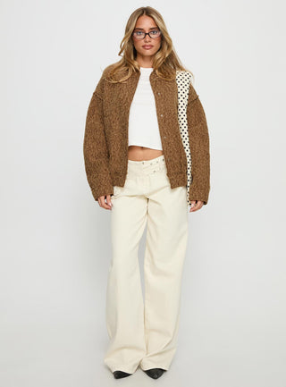 Kemberly Soft Textured Bomber Jacket Brown
