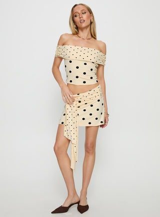 Porzia Wrap Detail Mini Skirt Cream  Polka Dot