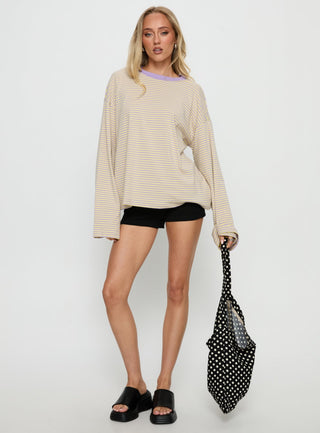 Settle Down Long Sleeve Top Lilac  Lemon Stripe
