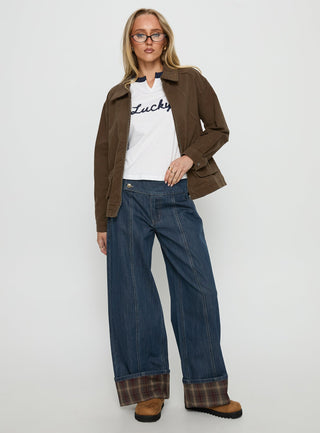 Nikoletta Foldover Jeans Dark Wash  Check