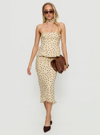 Sydni scarf detail strapless top Yellow  Chocolate Polka Dot