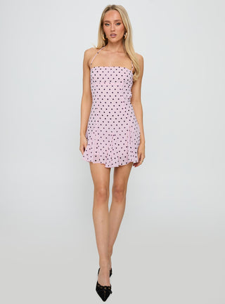 Delamere Mini Dress Pink  Black Polka Dot