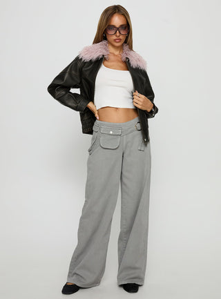 Brittanni Fluffy Collar Jacket Brown  Pink