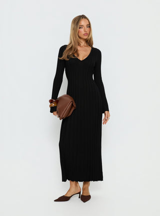 Gratuita Long Sleeve Rib Maxi Dress Black