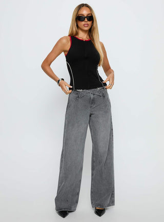 Mckinley Mid Rise Wide Leg Jeans Washed Grey
