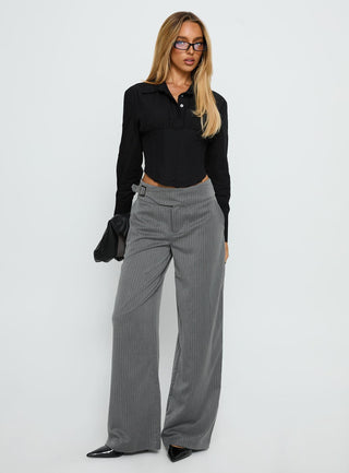 Jinny Relaxed Buckle Tailored Pants Grey Pinstripe