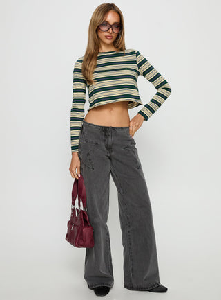 Bentlea Long Sleeve Top Green  Yellow Stripe